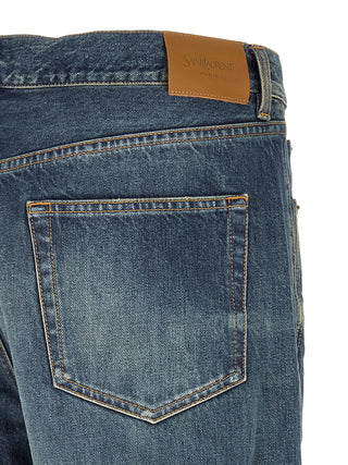 Saint Laurent Blue Cotton Straight-Leg Jeans