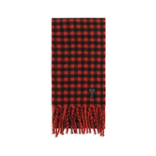 Ami Paris Ami de Coeur Checked Wool Scarf