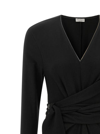 Brunello Cucinelli Black Virgin Wool Midi Dress