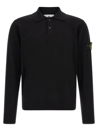Stone Island Black Virgin Wool Polo Shirt