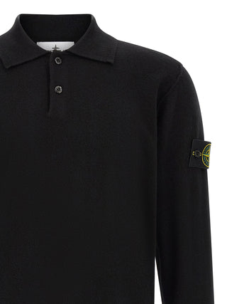 Stone Island Black Virgin Wool Polo Shirt
