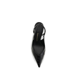 Ferragamo Black Calf Leather Bos Taurus Pumps