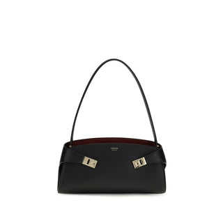 Ferragamo Black Calf Leather Bos Taurus Shoulder Bag