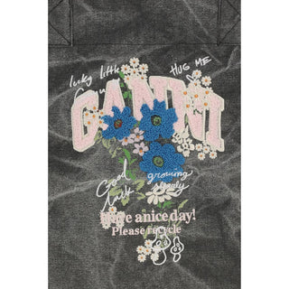 Ganni Flower Print Cotton Shopping Bag