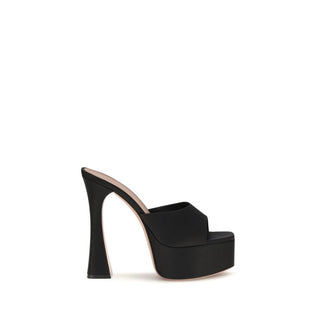 Amina Muaddi Dalida Leather Platform Sandals