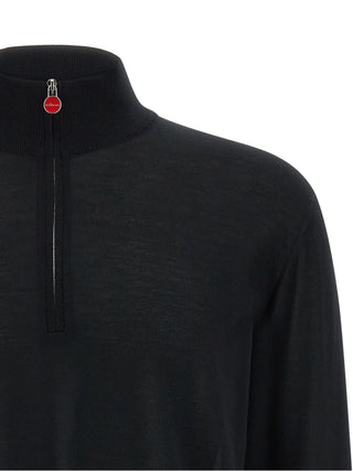 Kiton Mock Neck Half-Zip Wool Sweater