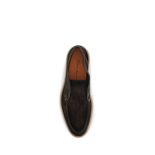 Santoni Brown Suede Leather Slip-On Loafers