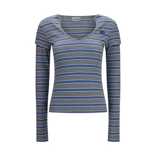 Ganni Gray Cotton Long Sleeve T-Shirt