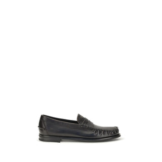 Prada Black Calf Leather Bos Taurus Slip-On Loafers