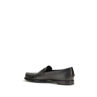 Prada Black Calf Leather Bos Taurus Slip-On Loafers