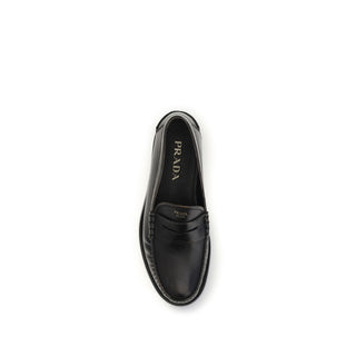 Prada Black Calf Leather Bos Taurus Slip-On Loafers
