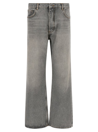 Off-White Gray Cotton Relaxed Fit Jeans