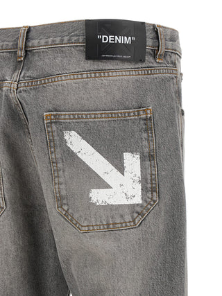 Off-White Gray Cotton Relaxed Fit Jeans