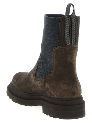 Brunello Cucinelli Suede Ankle Boots with Knit Insert