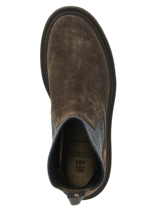 Brunello Cucinelli Suede Ankle Boots with Knit Insert