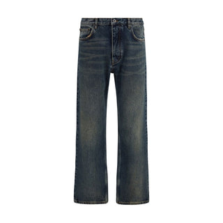 Off-White Blue Cotton Straight-Leg Jeans