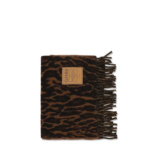 Ganni Leopard Print Wool Knit Scarf