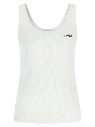 Chloé Logo Embroidered Ribbed Cotton Tank Top