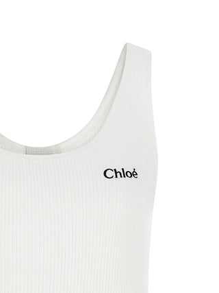 Chloé Logo Embroidered Ribbed Cotton Tank Top