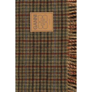 Ganni Small Check Wool Scarf