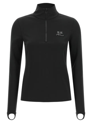 Courrèges Half-Zip Rib-Knit Top