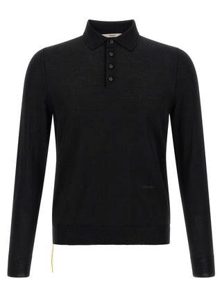 Fendi Black Virgin Wool Polo Shirt
