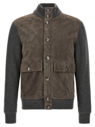 Brunello Cucinelli Gray Lamb Leather Leather Jacket