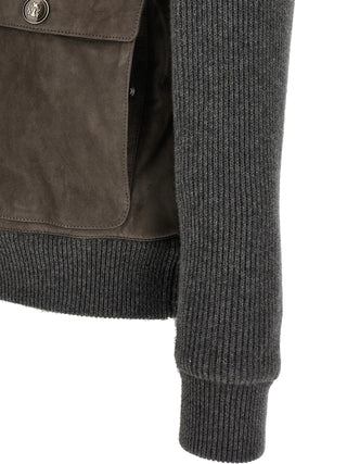Brunello Cucinelli Gray Lamb Leather Leather Jacket