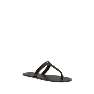 Saint Laurent Brown Calf Leather Bos Taurus Flat Sandals