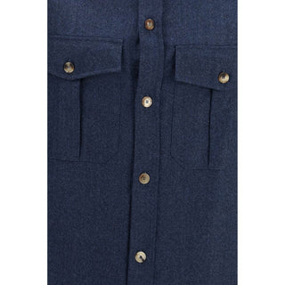 Brunello Cucinelli Blue Wool Oves Aries Shirt