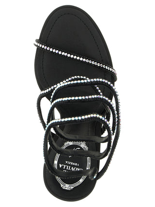 RENE CAOVILLA Black Satin Stiletto Heel Sandals