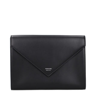 Ferragamo Black Leather Clutch Bag