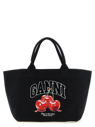 Ganni Black Recycled Cotton Tote Bag