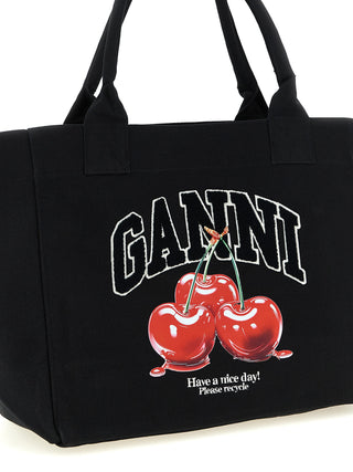 Ganni Black Recycled Cotton Tote Bag