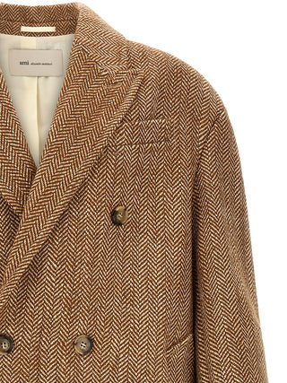 Ami Paris Herringbone Virgin Wool Coat