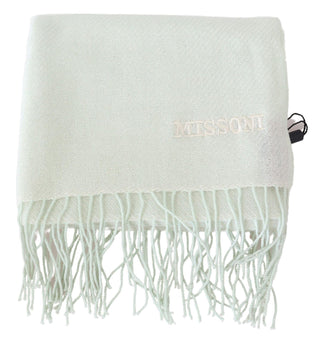 Missoni Light Green Pattern Cashmere Unisex Wrap Fringes Scarf