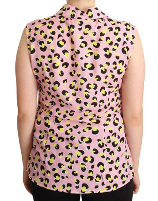 Love Moschino Pink Leopard Print Sleeveless Collared Polo Top