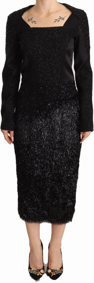 Masha Ma Black Studs Embellished Long Sleeves Sheath Midi Dress