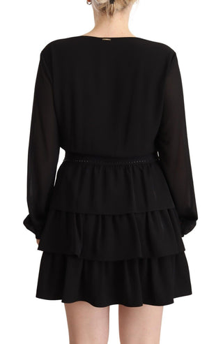 Liu Jo Black Polyester Long Sleeves V-neck Mini A-line Dress