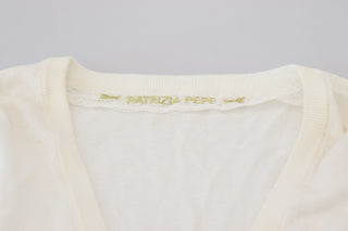 Patrizia Pepe Ivory V-Neck Long Sleeves Women Blouse Top