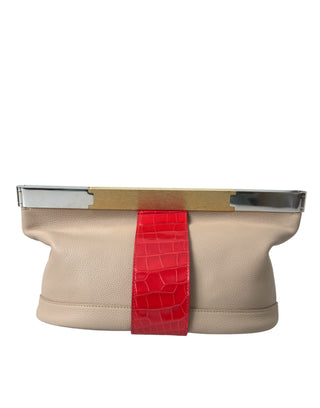 Balenciaga Beige Red Two Tone Exotic Leather Pouch Bag