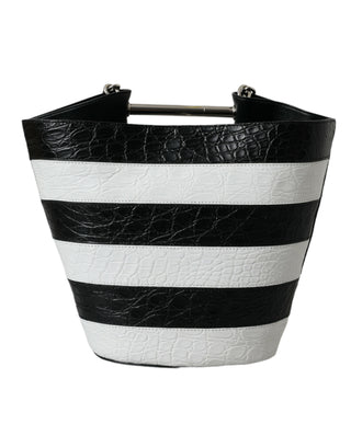 Balenciaga Black White Striped Exotic Skin Leather Maxi Bucket Tote Bag