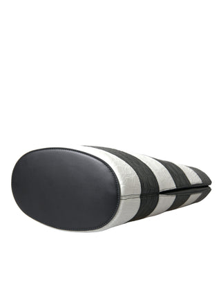 Balenciaga Black White Striped Exotic Skin Leather Maxi Bucket Tote Bag