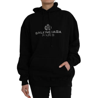 Balenciaga Black Cotton Logo Hooded Pullover Sweatshirt Sweater - Versa Loro