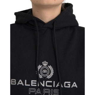 Balenciaga Black Cotton Logo Hooded Pullover Sweatshirt Sweater - Versa Loro