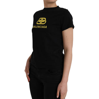 Balenciaga Black Cotton Logo Print Crew Neck Short Sleeves T-shirt - Versa Loro