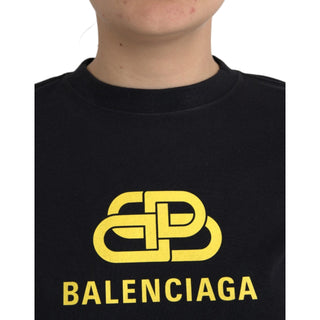 Balenciaga Black Cotton Logo Print Crew Neck Short Sleeves T-shirt - Versa Loro