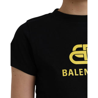Balenciaga Black Cotton Logo Print Crew Neck Short Sleeves T-shirt - Versa Loro