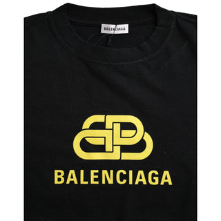 Balenciaga Black Cotton Logo Print Crew Neck Short Sleeves T-shirt - Versa Loro