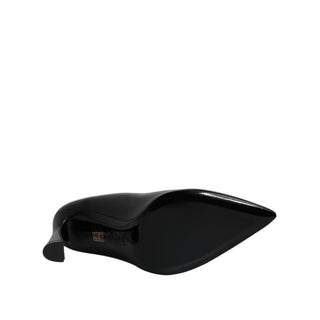 Versace Black Leather Logo Plaque High Heels Pumps Shoes - Versa Loro